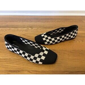 Vivaia Margot 2.0 Checkered Ballet Flats Sz 39.5 8.5 Square Toe Comfort Slip On